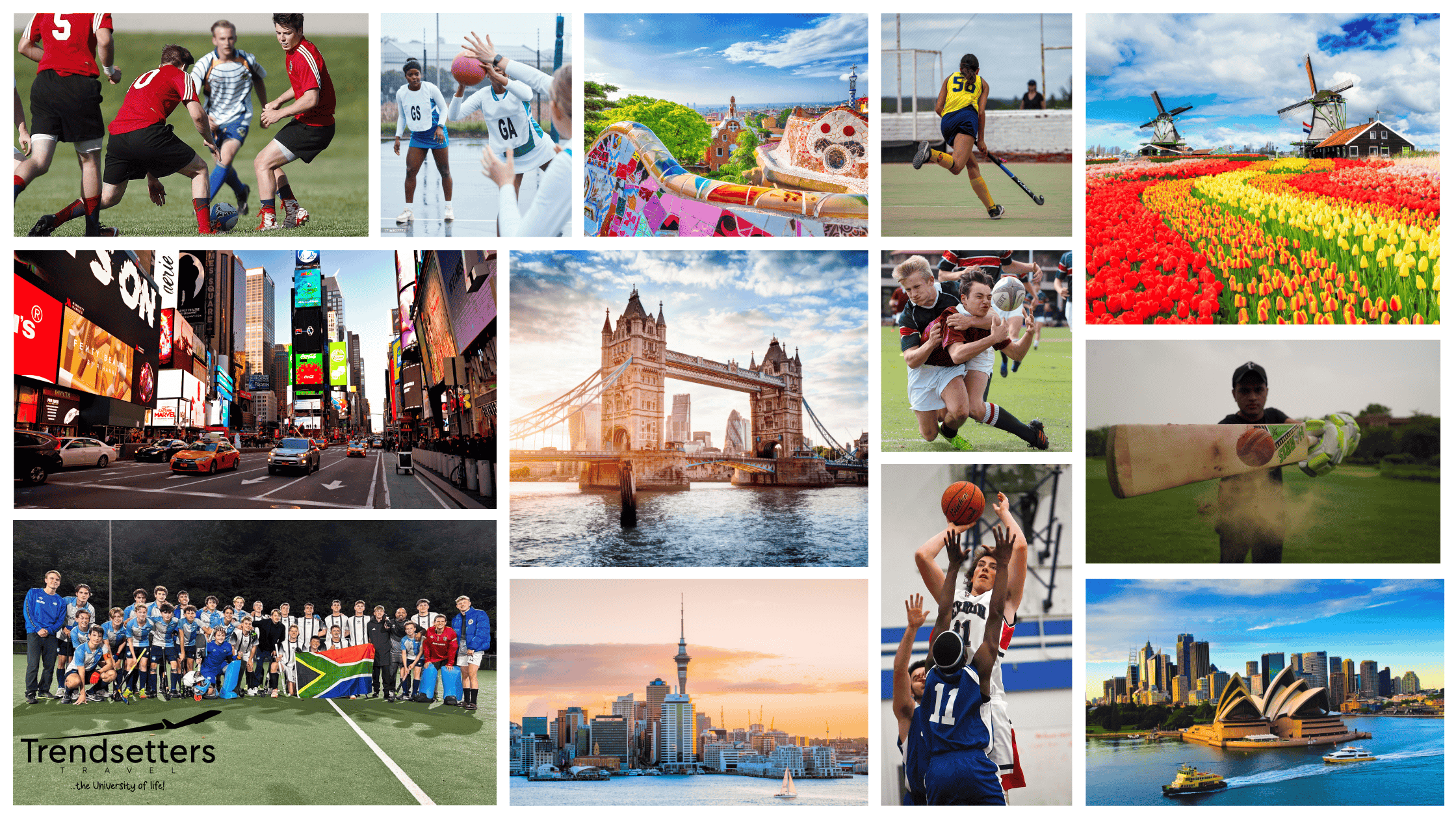 South African students competing in an international field hockey match in the Netherlands.